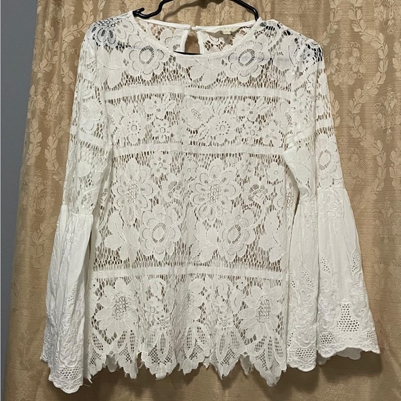 Adiva Tops - Adiva Floral Lace White Blouse